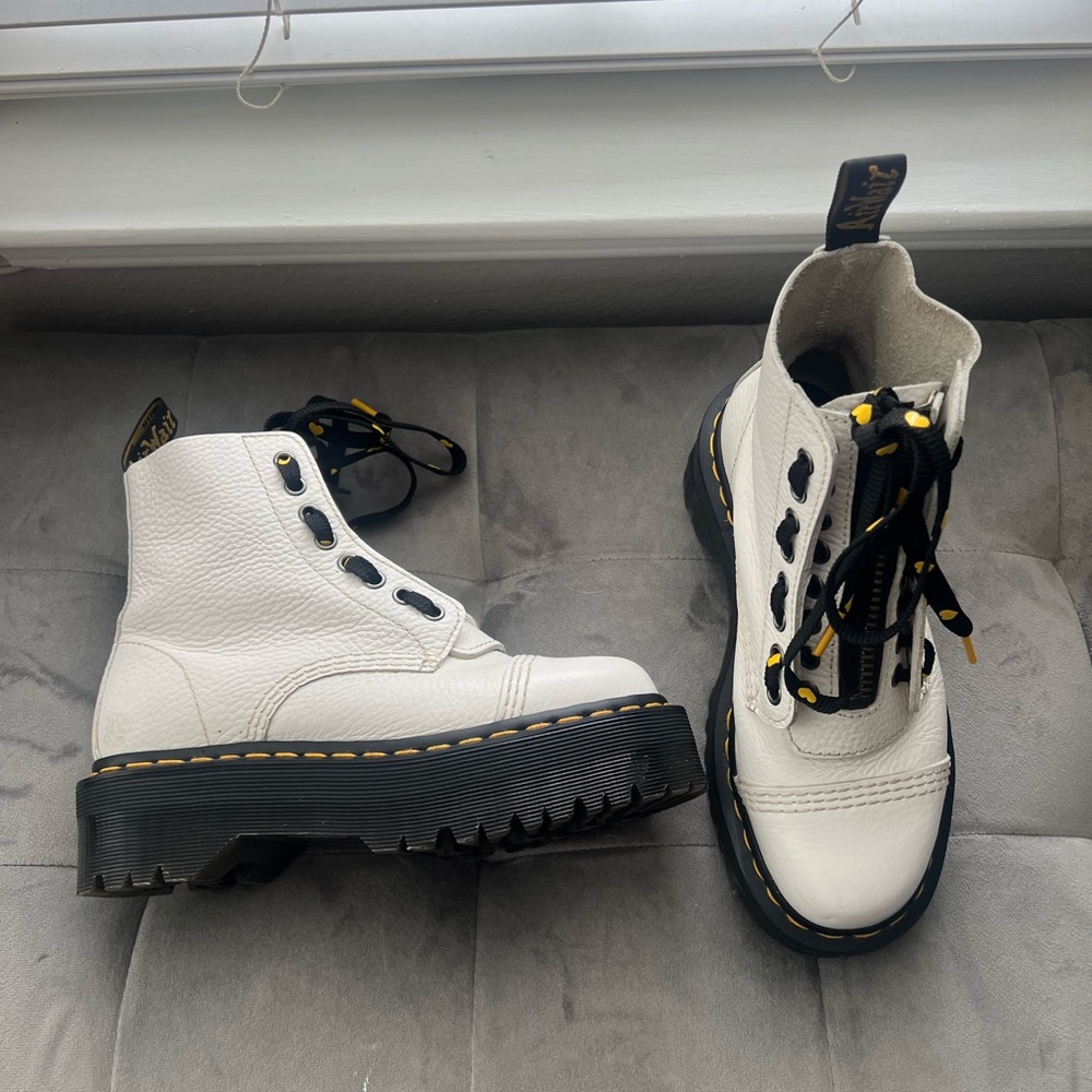 Dr. Martens White Leather Combat Boots - Picture 3 of 4